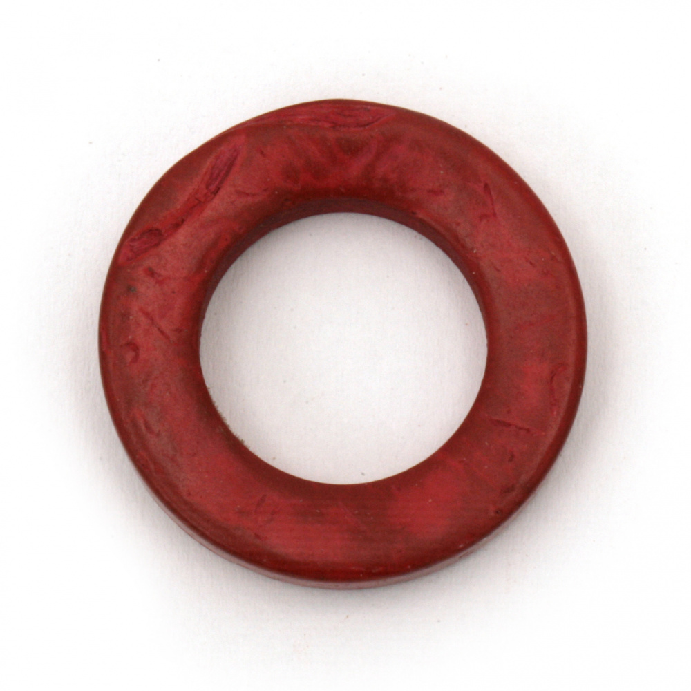 Χάντρα καρύδας ροδέλα 25x1 ~ 6 mm τρύπα 14 mm χρώμα κόκκινο -10 τεμάχια