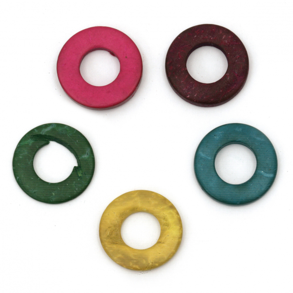 Χάντρα καρύδας ροδέλα 20x1 ~ 5 mm τρύπα 9 ~ 10 mm χρώμα  MIX -10 τεμάχια
