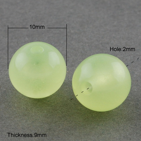 Мънисто имитация желе топче 10 мм дупка 2 мм зелено светло -20 грама ~37 броя
