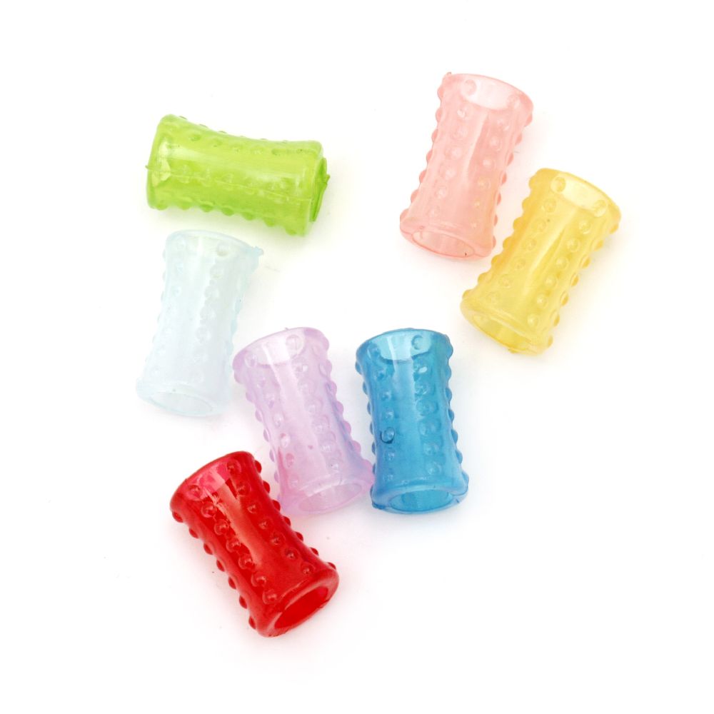 Bead imitation jelly cylinder 19x11 mm hole 6.5 mm mix - 50 grams ~ 75 pieces