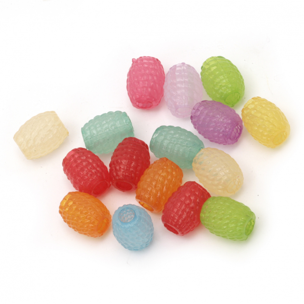 Plastic Cylinder Bead with Relief imitating Jelly, 15x12 mm, Hole: 4.5 mm, MIX -50 grams ~ 43 pieces 