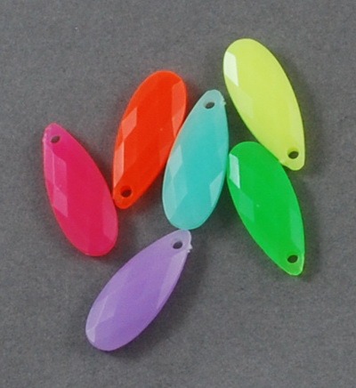 Acrylic solid drop pendant for jewelry, making, polyhedron, neon 20x8x4 mm hole 1 mm mixed colors - 50 grams