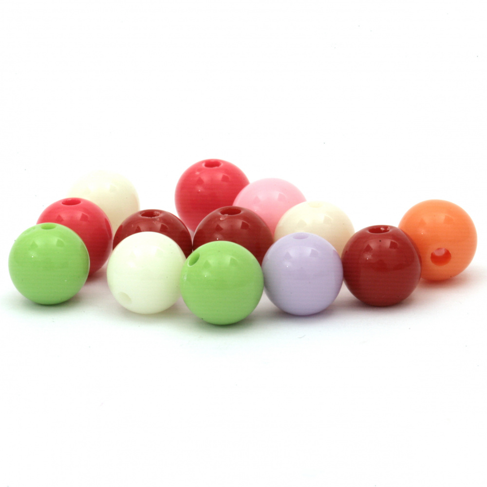 Acrylic round solid beads for jewelry making 10 mm hole 1.5 mm mixed colors - 50 grams ~ 93 pieces