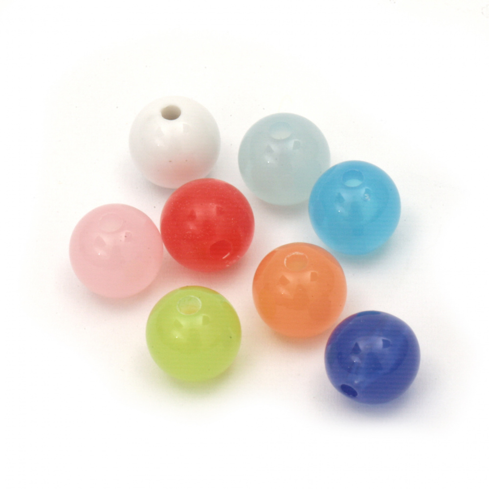Acrylic Bead Ball imitating Jelly, 10 mm, Hole: 1.5 mm, Pastel Colors, MIX -20 grams ~ 72 pieces