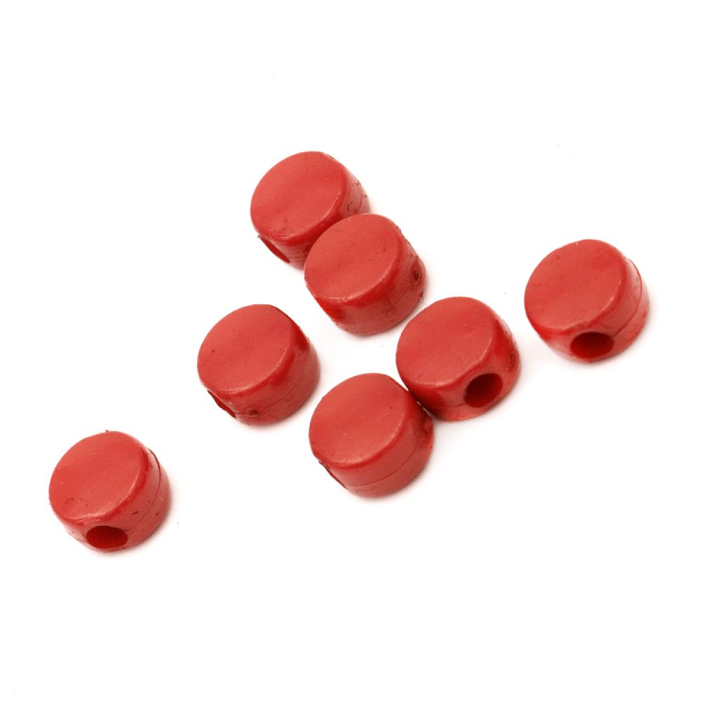 Acrylic solid bead for jewelry making 11x7 mm hole 4 mm red - 50 grams ~ 100 pieces