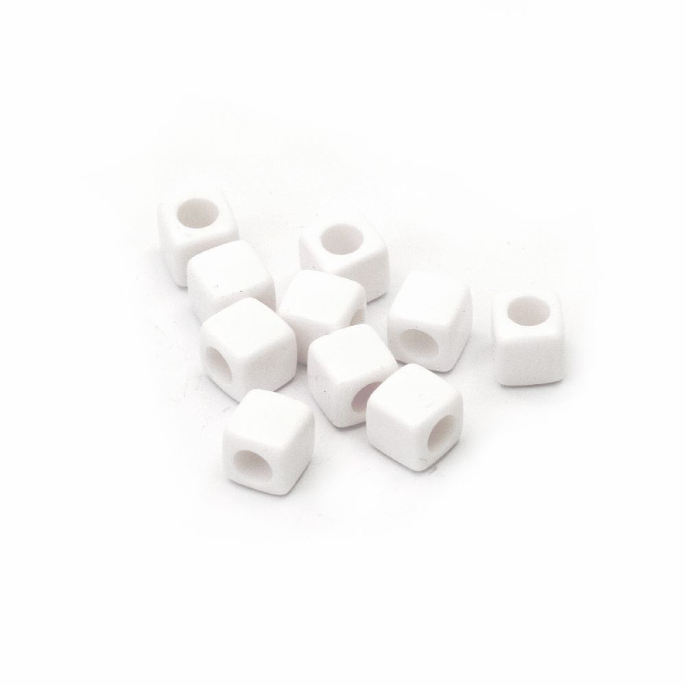 Acrylic cube solid bead for jewelry making 7 mm hole 3 mm white - 20 grams ~70 pieces