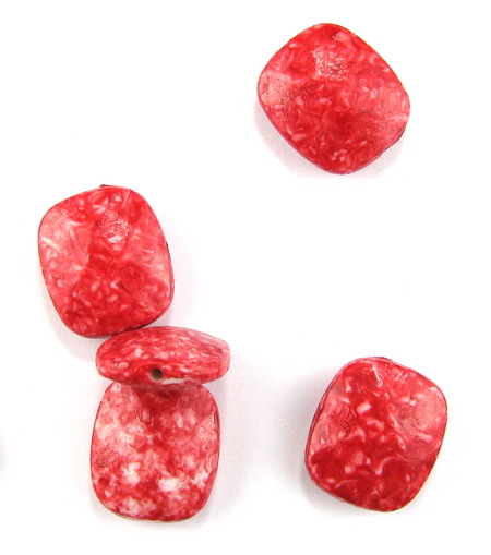 Margele imitație de piatră dreptunghi 22x20x8 mm gaură 2 mm roșu -50 grame ~ 18 bucăți