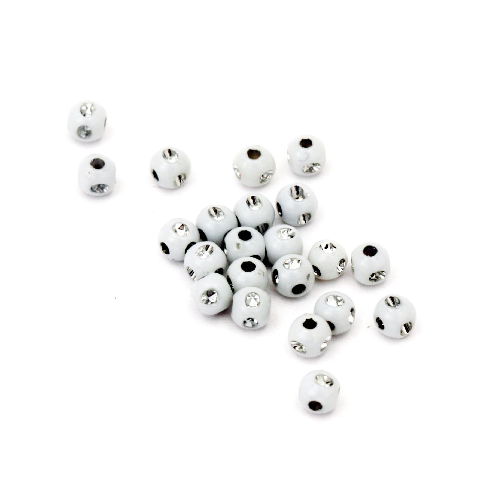 Plastic round bead with imitation of pebbles 4 mm hole 1 mm white  - 50 grams ~ 2400 pieces