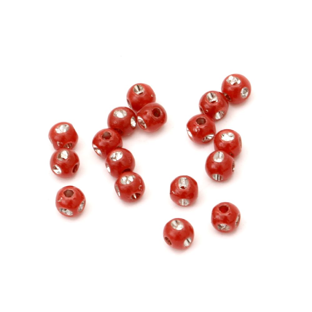 Acrylic Ball with Imitation of Tiny Crystals, 4 mm, Hole: 1 mm, Red -50 grams ~ 2400 pieces