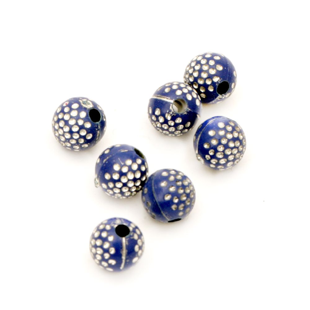Мънисто имитация камъчета топче 8 мм дупка 2 мм синьо -50 грама ~190 броя
