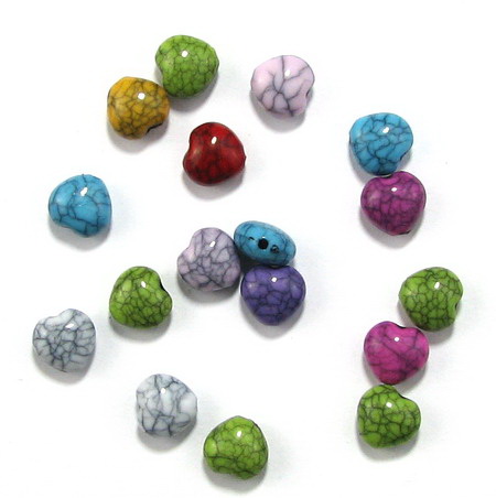 Acrylic heart beads, imitation turquoise 10x9x6 mm hole 1.2 mm mix - 20 grams ~55 pieces
