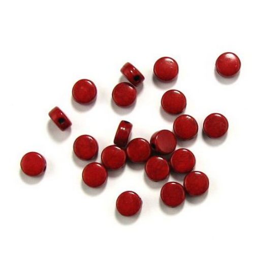 acrylic beads, flat round, imitation turquoise, Red, 8 mm, 50 grams