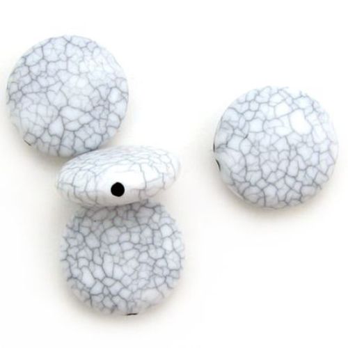 acrylic beads, flat round, imitation turquoise, white 20x7 mm, 50 grams