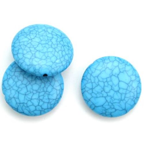 acrylic beads, flat round, imitation turquoise, blue 20x7 mm, 50 grams