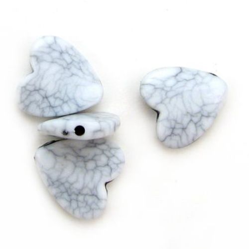 acrylic beads, heart, imitation turquoise,  white, 15x16x4mm, 50 grams