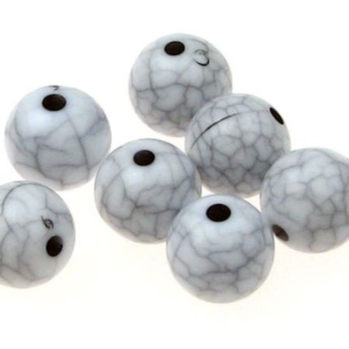 Acrylic round beads, imitation turquoise 10 mm hole 1.5 mm white - 20 grams ~ 35 pieces