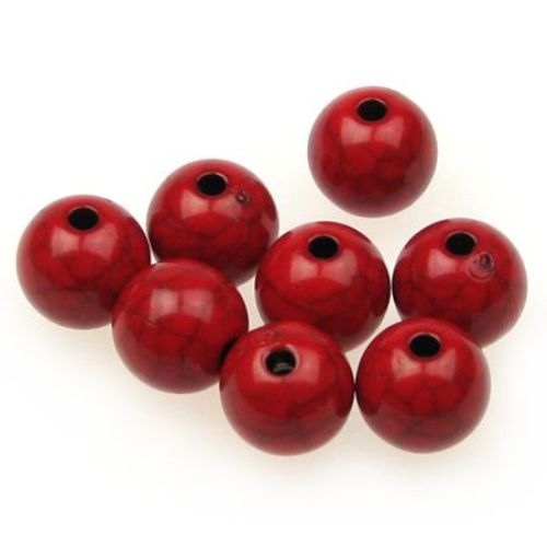Acrylic round beads, imitation turquoise 10 mm hole 1.5 mm red - 50 grams ~ 90 pieces
