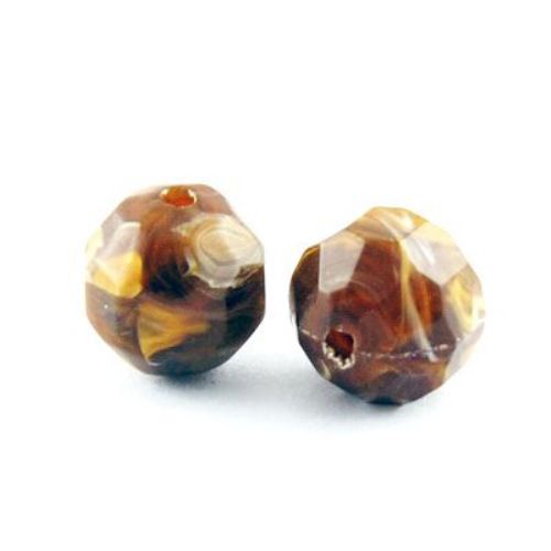 Bead imitation jade ball 14 mm hole 2 mm faceted brown - 20 grams ~ 14 pieces