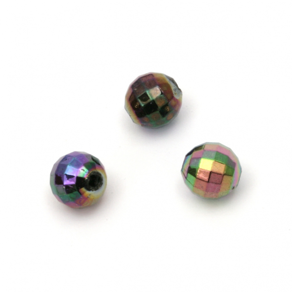 Bead imitation hematite ball 8 mm hole 2 mm faceted RAINBOW -20 grams ~ 80 pieces