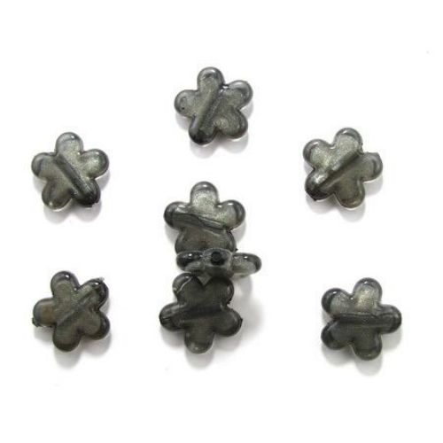 Beads imitation silver foil flower 26x26.5x7 mm hole 3 mm gray - 50 grams ~ 17 pcs