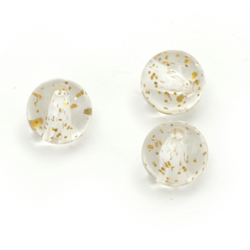 Bead crystal ball 10 mm hole 2 mm transparent with glitter gold color -20 grams ~ 35 pieces