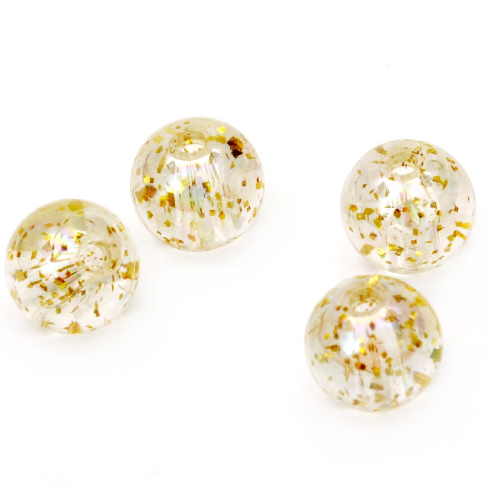 Bead crystal ball 10 mm hole 1.5 mm RAINBOW with ecru glitter -20 grams ~ 38 pieces