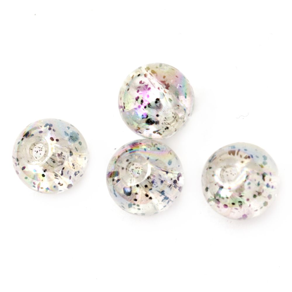 Bead crystal ball 12 mm hole 1.5 mm RAINBOW with glitter gray -20 grams ~ 21 pieces