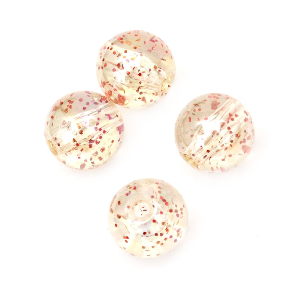 Bead crystal ball 12 mm hole 1.5 mm RAINBOW with glitter ash of roses -20 grams ~ 21 pieces