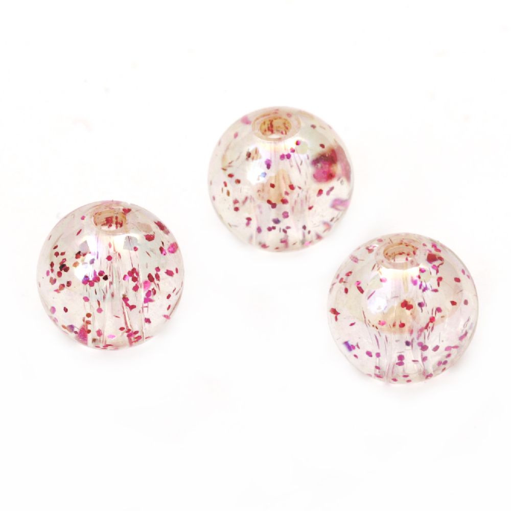 Bead crystal ball 12 mm hole 1.5 mm RAINBOW with glitter  pink -20 grams ~ 21 pieces
