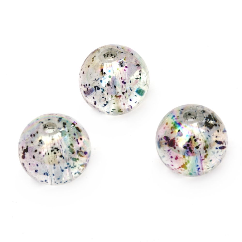 Bead crystal ball 14 mm hole 1.5 mm RAINBOW with glitter gray -20 grams ~ 14 pieces
