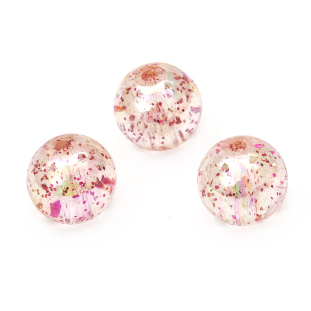 Bead crystal ball 14 mm hole 1.5 mm RAINBOW with glitter pink -20 grams ~ 14 pieces