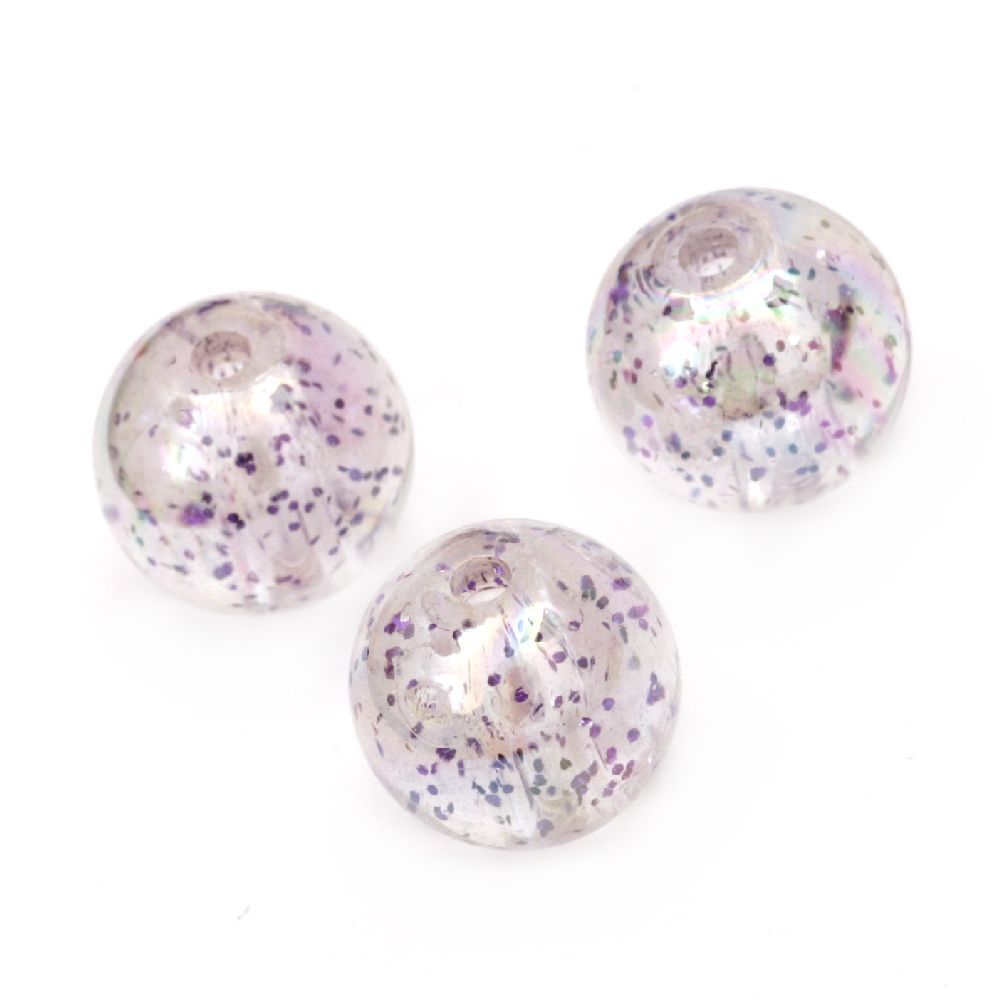 Bead crystal ball 14 mm hole 1.5 mm RAINBOW with glitter purple -20 grams ~ 14 pieces
