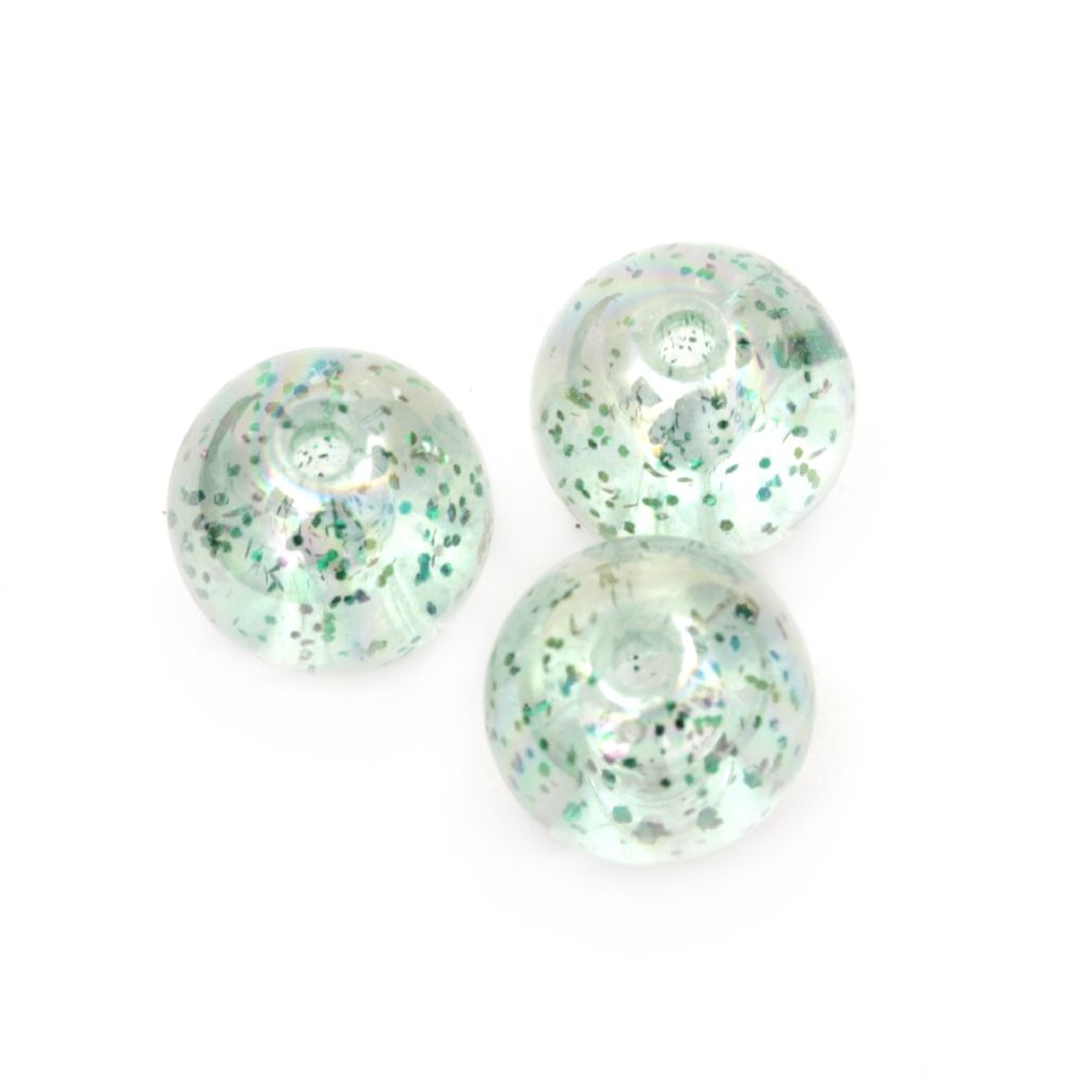 Bead crystal ball 14 mm hole 1.5 mm RAINBOW with glitter green -20 grams ~ 14 pieces