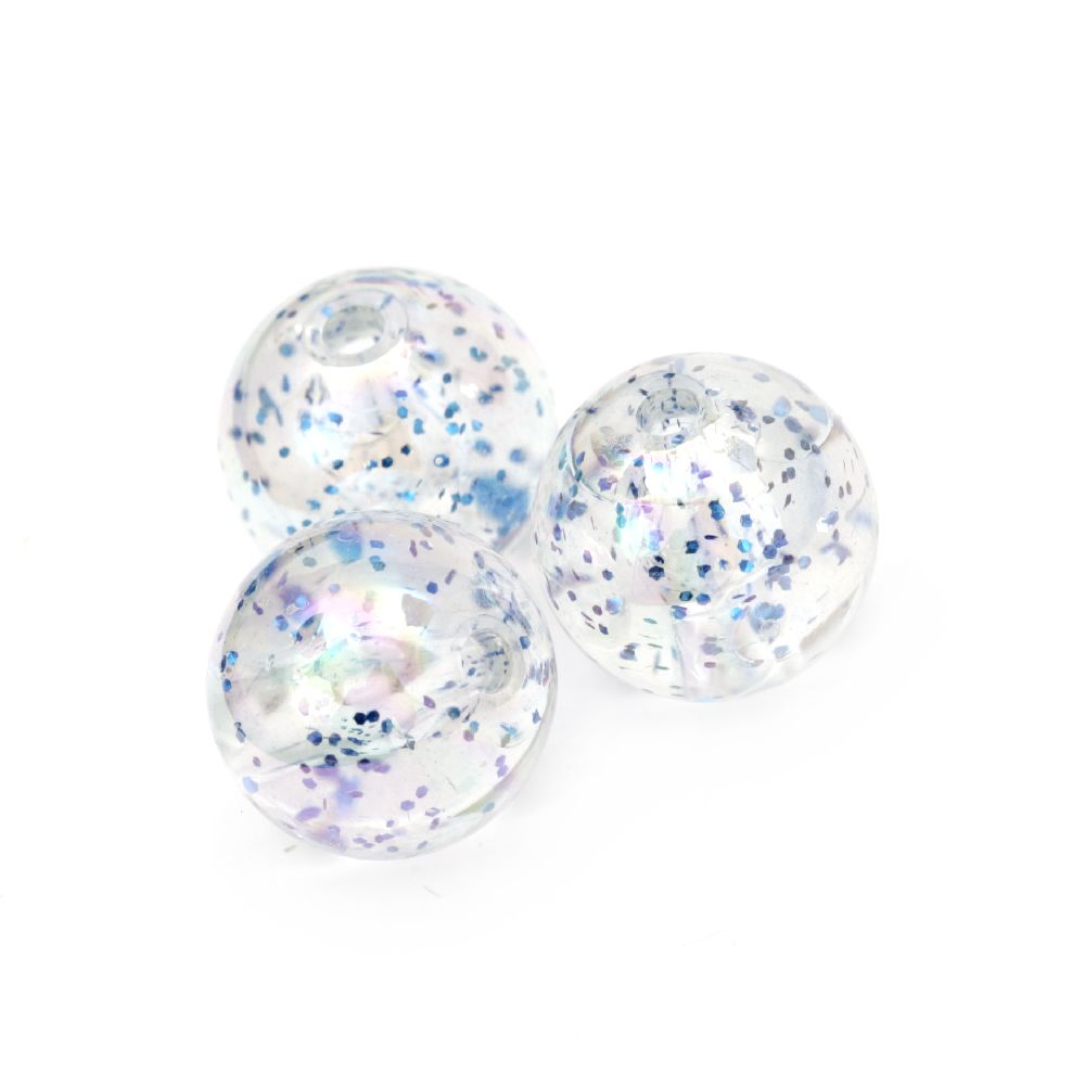 Bead crystal ball 14 mm hole 1.5 mm RAINBOW with glitter blue -20 grams ~ 14 pieces