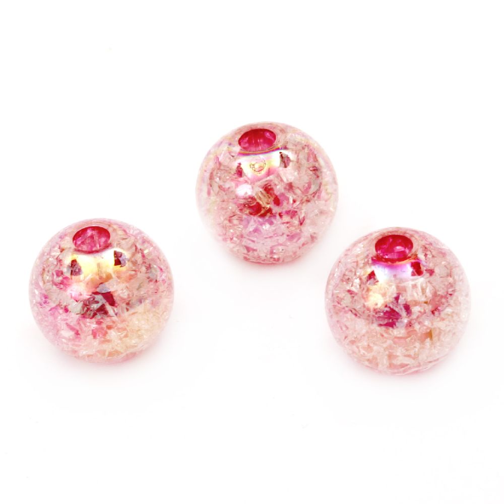 Bead cracked ball 14 mm hole 3 mm RAINBOW pink -20 grams ~ 15 pieces