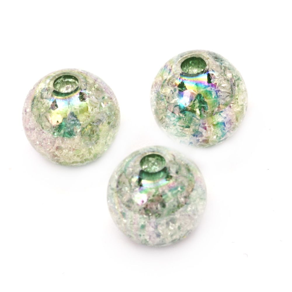 Bead cracked ball 14 mm hole 3 mm RAINBOW green -20 grams ~ 15 pieces