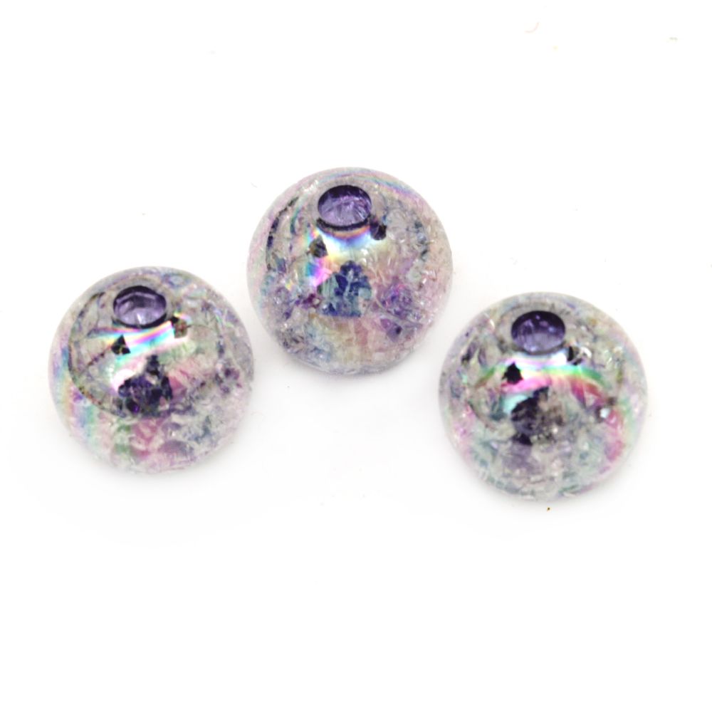Bead cracked ball 14 mm hole 3 mm RAINBOW purple - 20 grams ~ 15 pieces