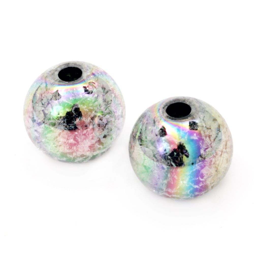 Bead cracked ball 18 mm hole 4 mm RAINBOW gray - 20 grams ~ 7 pieces