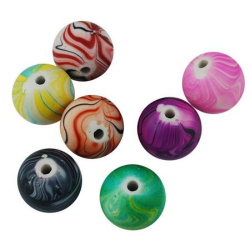 Plastic Ball for Handmade Jewelry and Decoration, FIMO Imitation,18 mm, Hole: 2 mm, MIX -50 grams ~ 15 pieces