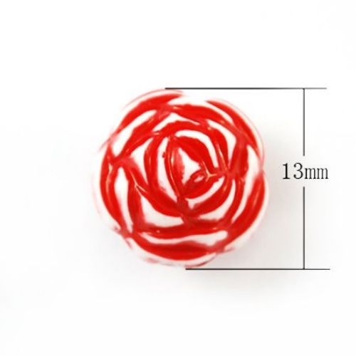 Rose bead Faded Color  13x13 mm hole 2 mm white and red - 50 grams ~ 50 pieces