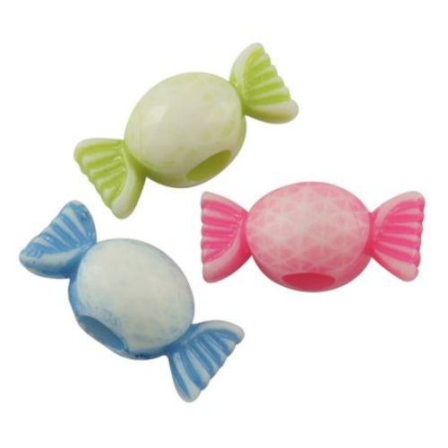 Plastic candy-shaped beads 10x24 mm hole 5.5 mm color - 50 gr ~ 55 pcs.