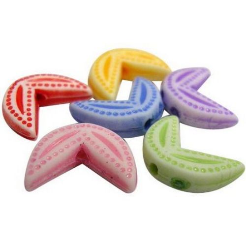 Plastic Pastel Moon-shaped Bead, 11 mm, Hole: 1 mm, MIX -50 g ~ 300 pieces