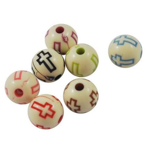 Two-color bead ball with cross 10 mm hole 2.5 mm color - 50 grams ~ 192 pieces