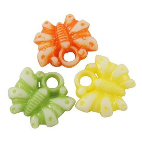 Plastic Butterfly Pendant, Assorted Pastel Colors, 18x17 mm, Hole: 3 mm -50 g ~ 83 pieces
