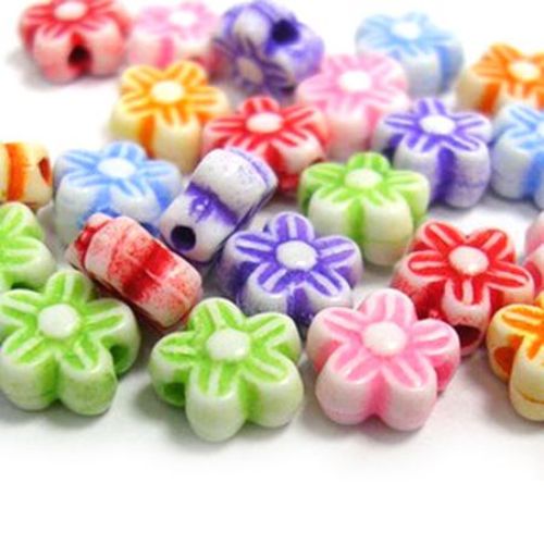 Cute Plastic Two-colored Flower Bead for DIY Children Accessories, Assorted Pastel Colors, 6x4 mm, Hole: 1 mm -50 grams ~380 pieces