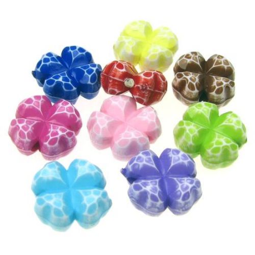 Acrylic Beads, Clover, Painted, Mixed color, 12x6mm, 1mm hole, 50 grams, ~114