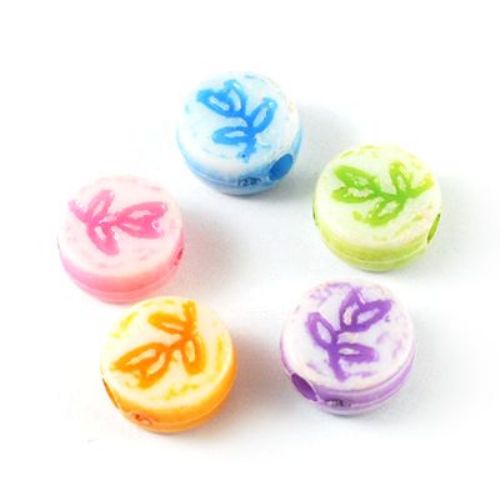 Coin bead with flower 14x14x5 mm hole 3 mm colored - 50 grams ~ 124 pieces