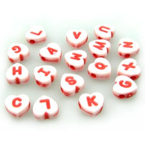 Heart bead Faded Color  with letters 77x4 mm hole 1.5 mm red - 20 grams ~144 pieces