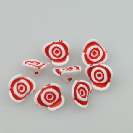 Plastic Two-tone Rose Bead, 14x7 mm, Hole: 2 mm, White and Red -50 grams ~ 100 pieces