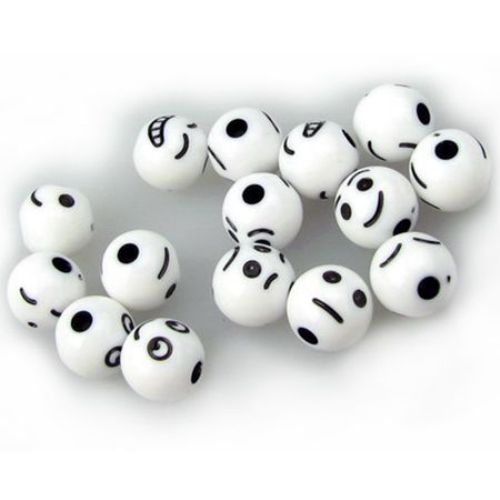 Ball Bead Faded Color with smile 8 mm hole 1 mm white and black - 20 grams ~ 88 pieces